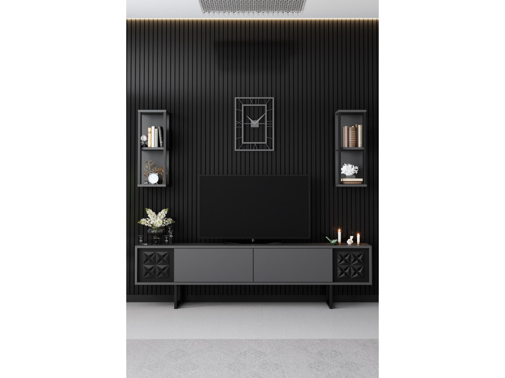 Móvel TV em madeira "Black Line" - 180 x 30 x 48 cm - Preto antracite