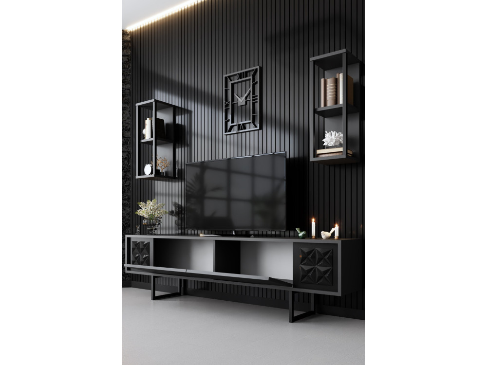 Móvel TV em madeira "Black Line" - 180 x 30 x 48 cm - Preto antracite