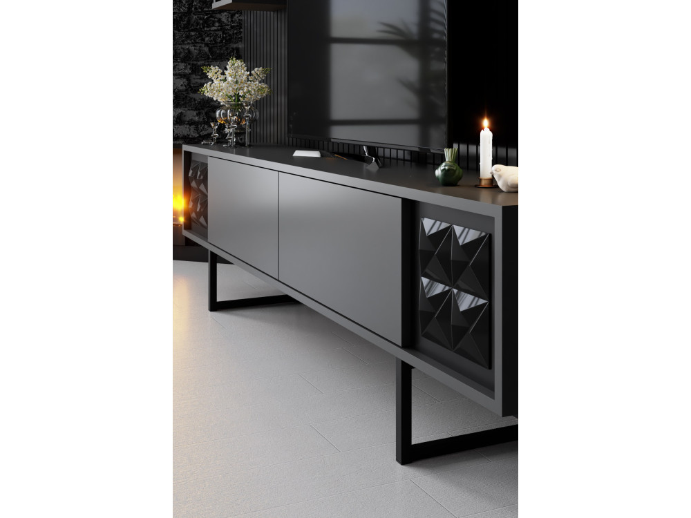 Móvel TV em madeira "Black Line" - 180 x 30 x 48 cm - Preto antracite
