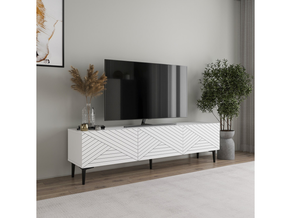 Mesa de TV de madeira "Felix" - 160 x 31 x 44 cm - Branco