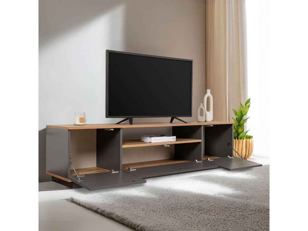 Suporte para televisor em madeira "Veramont" - 180 x 44 x 44 cm - Cinzento antracite