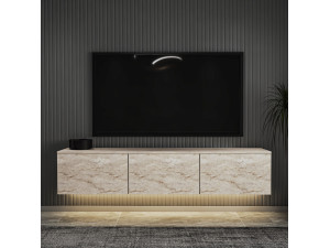 Móvel TV suspenso em madeira com iluminação LED "Neon illuminated" - 160 x 32 x 35 cm - Travertino 2