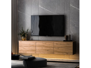 Suporte para televisor suspenso "Neon illuminated" em madeira com iluminação LED - 160 x 32 x 35 cm - Castanho 2