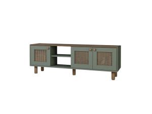Mesa de TV "Boémia" em madeira e cana - 160 x 40 x 56 cm - Verde