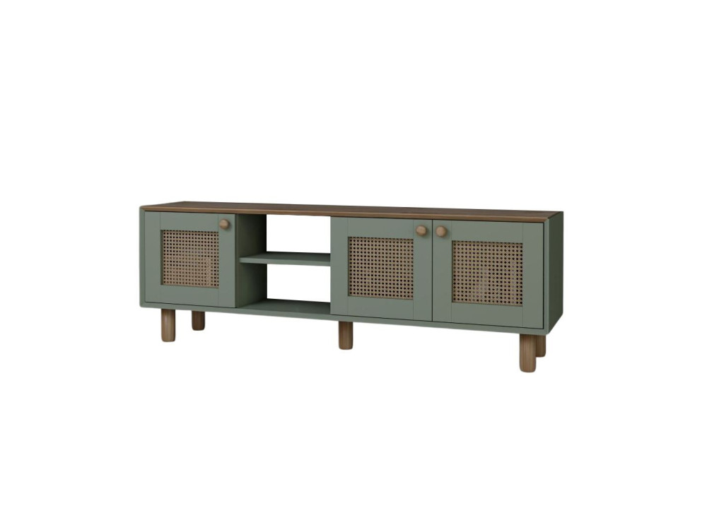 Mesa de TV "Boémia" em madeira e cana - 160 x 40 x 56 cm - Verde
