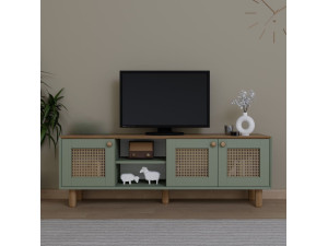Mesa de TV "Boémia" em madeira e cana - 160 x 40 x 56 cm - Verde 2