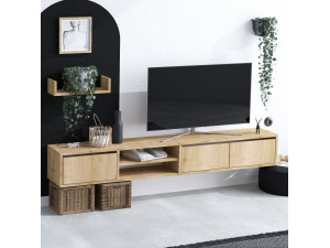Móvel TV "Heka" suspenso na parede com prateleira de madeira - 180 x 30 x 25 cm - Bege 2