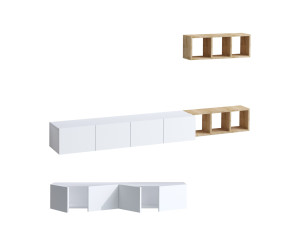 Móvel TV "Pia" suspenso na parede com prateleira de madeira - 215 x 32 x 25 cm - Branco