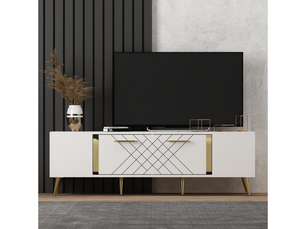 Suporte de TV em madeira "Detas" - 150 x 35 x 48 cm - Dourado