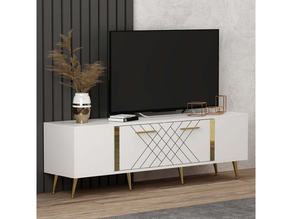 Suporte de TV em madeira "Detas" - 150 x 35 x 48 cm - Dourado