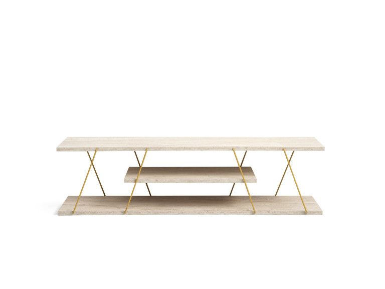 Mesa de TV em madeira "Canaz" - 120 x 30 x 33 cm - Travertino