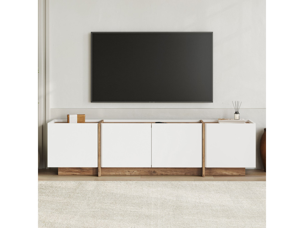 Móvel TV "Lowen" em madeira - 180 x 35 x 46 cm - Branco / Pinho Atlântico