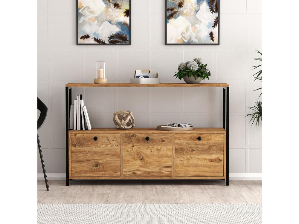 Aparador de madeira "Nero" - 120 x 30 x 75 cm - Pinho preto do Atlântico