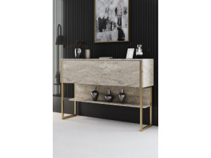 Consola de madeira "Luxe" - 120 x 30 x 80 cm - Travertino dourado 2