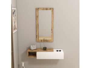 Consola de madeira "Vien" com espelho - 82 x 29 x 15 cm - Branco 2