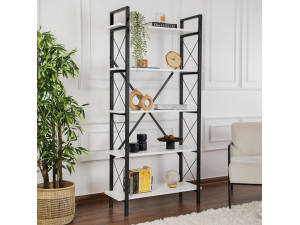 Estante de madeira "Elysian" - 90 x 33 x 180 cm - BrancoPreto 2