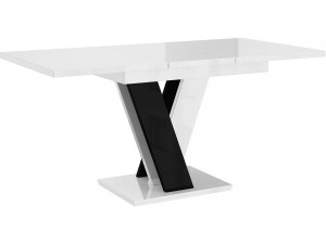 Mesa de jantar extensível "Masiv" - 120/160 x 80 x 75 cm - Branco brilhante/Preto brilhante