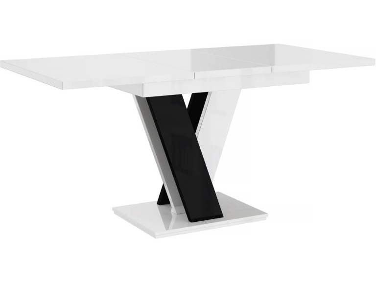 Mesa de jantar extensível "Masiv" - 120/160 x 80 x 75 cm - Branco brilhante/Preto brilhante
