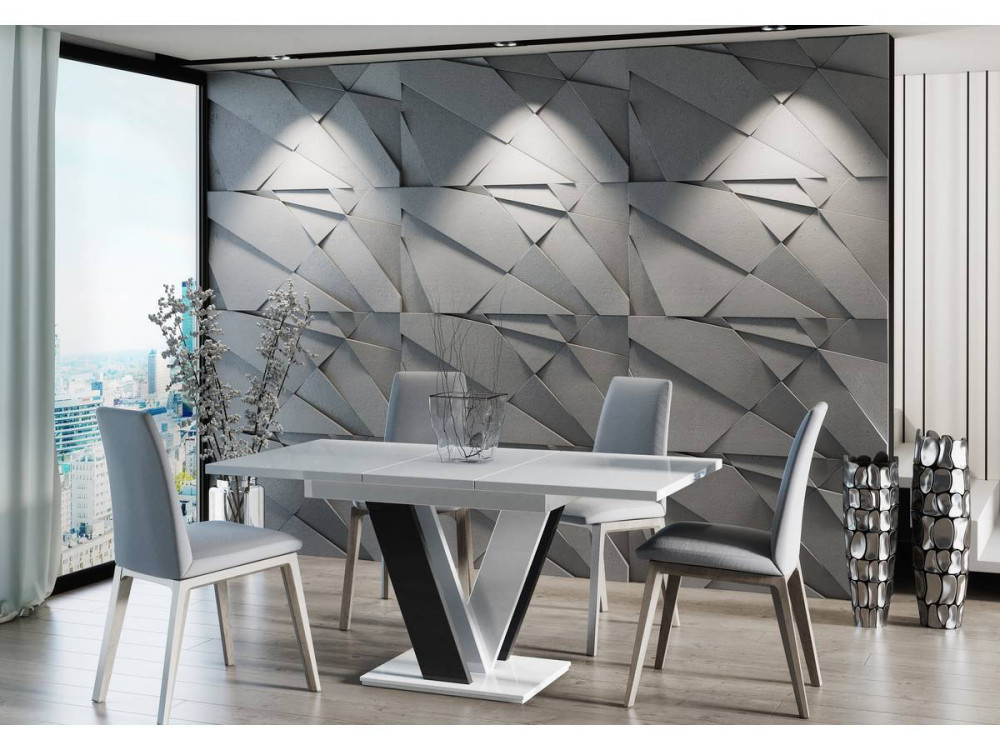 Mesa de jantar extensível "Masiv" - 120/160 x 80 x 75 cm - Branco brilhante/Preto brilhante