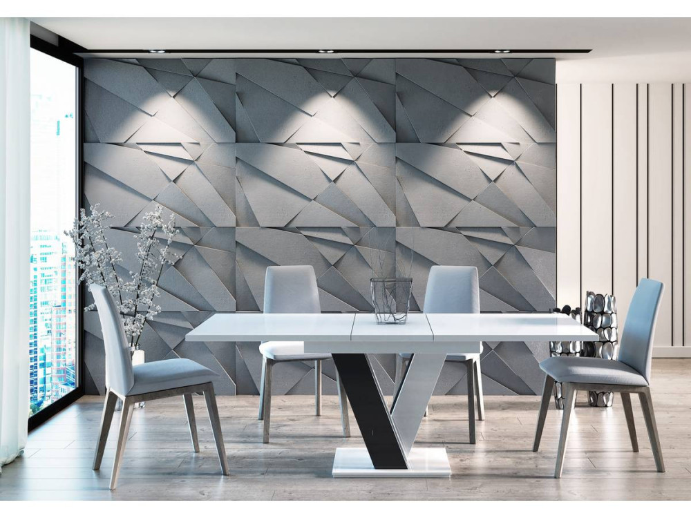 Mesa de jantar extensível "Masiv" - 120/160 x 80 x 75 cm - Branco brilhante/Preto brilhante