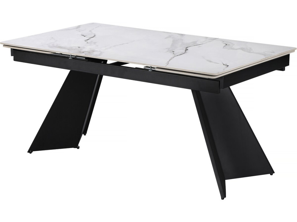 Mesa de jantar extensível em cerâmica para 6 a 10 pessoas "Equinócio" - Branco marmoreado cinzento