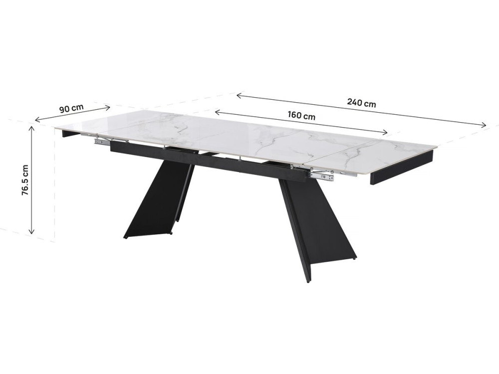 Mesa de jantar extensível em cerâmica para 6 a 10 pessoas "Equinócio" - Branco marmoreado cinzento