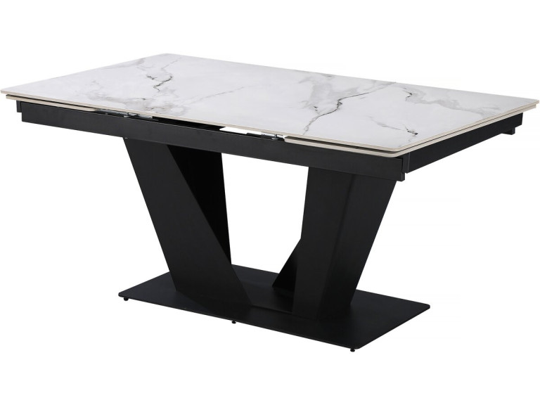 Mesa de jantar extensível em cerâmica - 160/240 cm - 6 a 10 pessoas "Nova" - Branco marmoreado cinzento