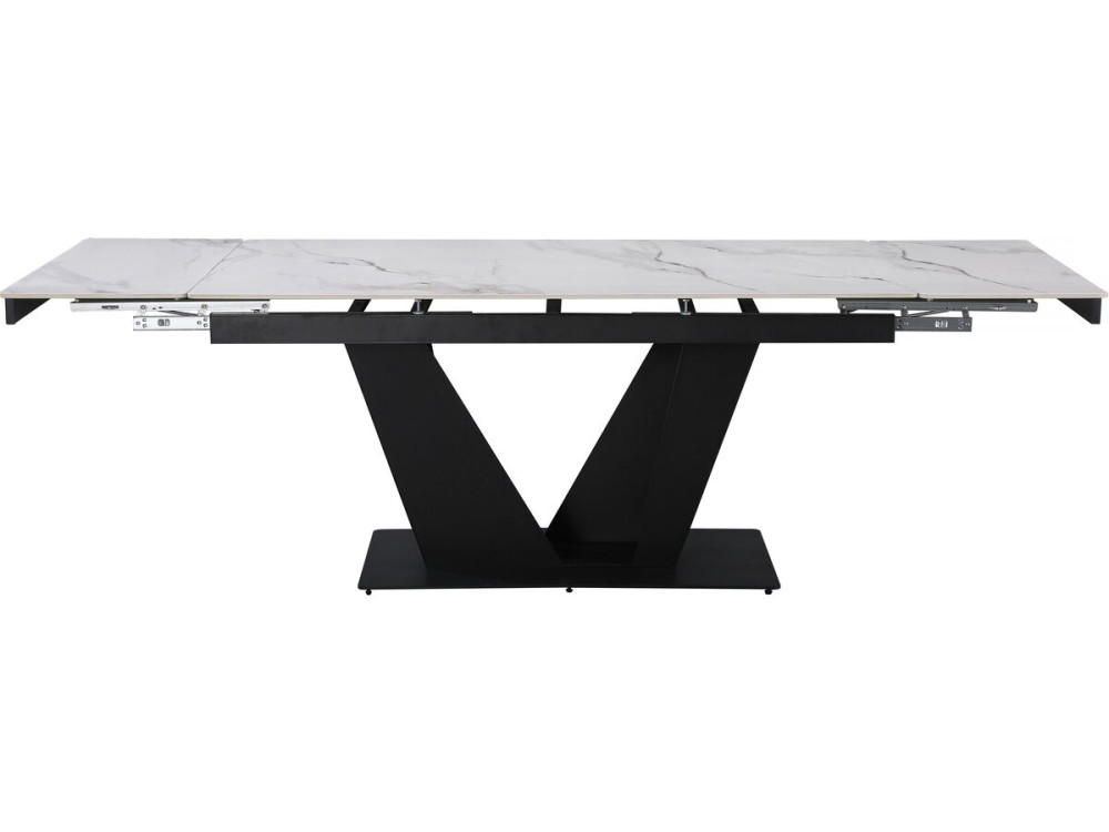 Mesa de jantar extensível em cerâmica - 160/240 cm - 6 a 10 pessoas "Nova" - Branco marmoreado cinzento