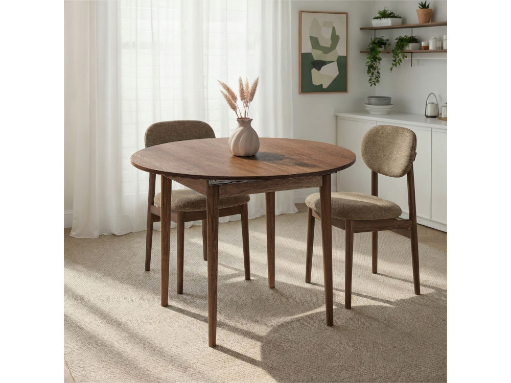Mesa de jantar extensível de madeira "Viona" 100 x 100 x 75 cm - Nogueira Barok