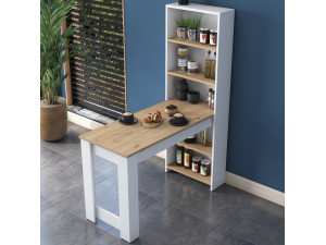 Mesa de jantar de madeira "Jong" com prateleiras - 120 x 54 x 154 cm - Castanho 2