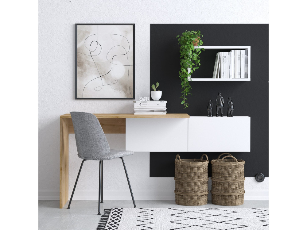 Secretária de madeira "Tiff" - 145 x 45 x 74 cm - Carvalho branco
