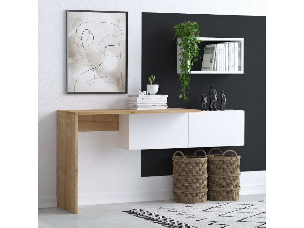 Secretária de madeira "Tiff" - 145 x 45 x 74 cm - Carvalho branco