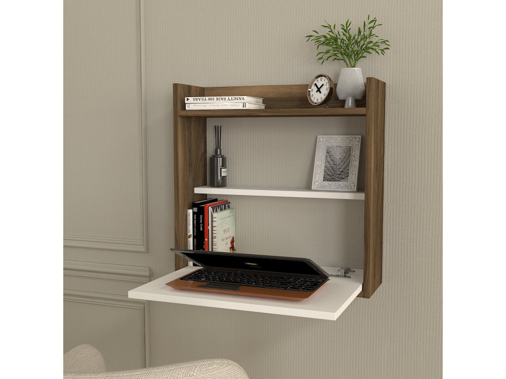 Secretária de madeira "Laptop" - 60 x 19 x 60 cm - Branco, nogueira