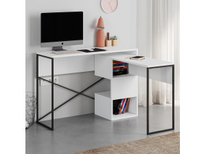 Secretária modular de madeira "Badau" - 110 x 102 x 77 cm - Branco 2