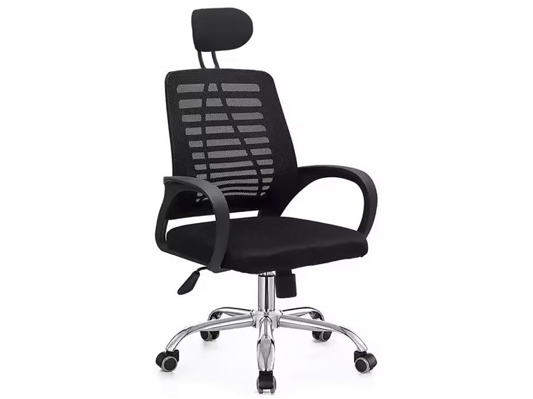 Cadeira de escritório ergonómica com altura regulável e apoio de cabeça "Sébastien" - Preta