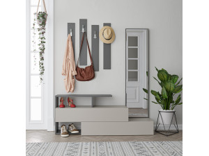 Móvel de corredor "Ramda" com espelho de madeira - 137 x 35 x 154 cm - Cinzento antracite 2