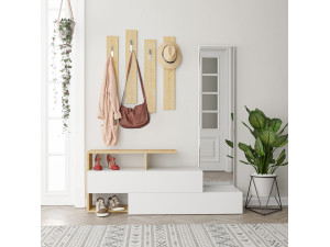 Móvel de corredor "Ramda" com espelho de madeira - 137 x 35 x 154 cm - Bege 2