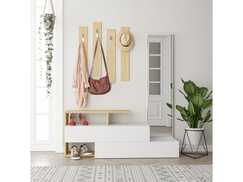 Móvel de corredor "Ramda" com espelho de madeira - 137 x 35 x 154 cm - Bege
