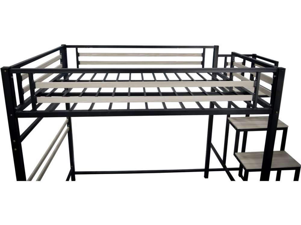 Cama alta de metal com escadas "LENA" - 140 x 200 cm - preta -