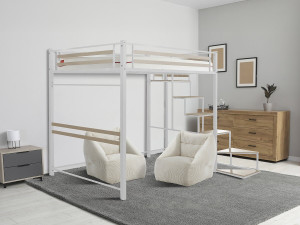 Cama alta em metal com escada "LENA" - 140 x 200 cm - Branco 2