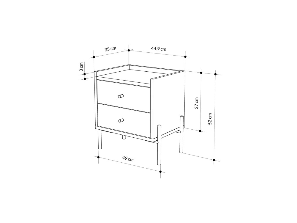 Mesa de cabeceira de madeira "Malta" - 45 x 35 x 52 cm - Branco