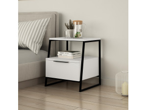 Mesa de cabeceira de madeira "Pal" 45 x 40 x 50 cm - Branco 2