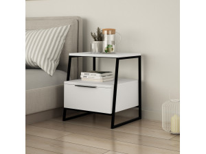 Mesa de cabeceira de madeira "Pal" 45 x 41 x 50 cm - Branco 2