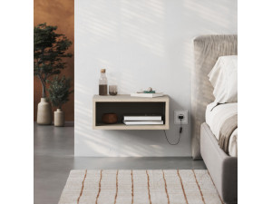 Mesa de cabeceira de madeira "Brik" com luz LED - 45 x 30 x 18 cm - Arenito 2