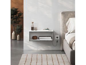 Mesa de cabeceira de madeira "Brik" com iluminação LED - 45 x 30 x 18 cm - Branco 2