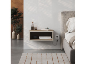 Mesa de cabeceira de madeira "Brik" com luz LED - 45 x 30 x 18 cm - Castanho 2
