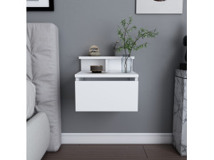 Mesa de cabeceira de parede em madeira "Alice" - 40 x 32 x 35 cm - Branco 2