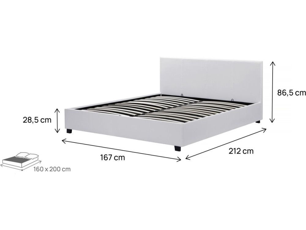 Cama de casal com baú "Carla" - 160 x 200 cm - Branco