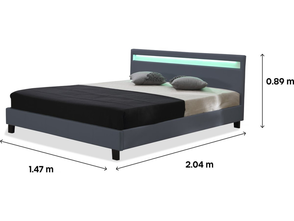 Cama com LED "Maria" - 140 x 190 cm - Cinza