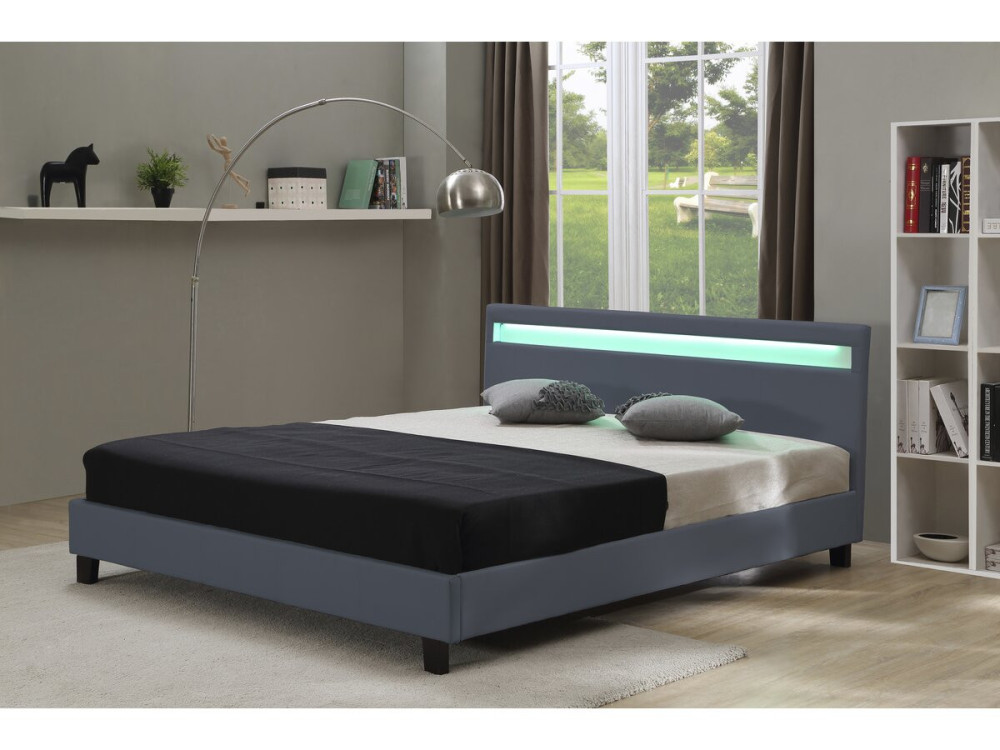 Cama com LED "Maria" - 160 x 200 cm - Cinza